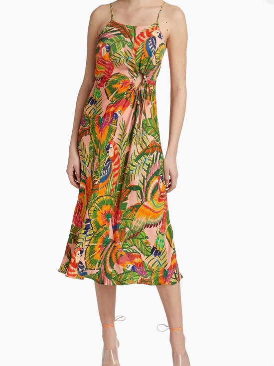 FARM Rio Dresses & Skirts - FARM Rio Macaw Leaves Print Tie-Waist Midi Dress, NWT, Size Small
